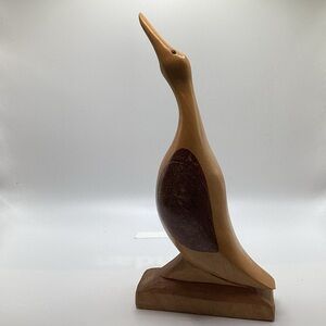 Handcrafted Wooden Goose Figurine in Natural Brown